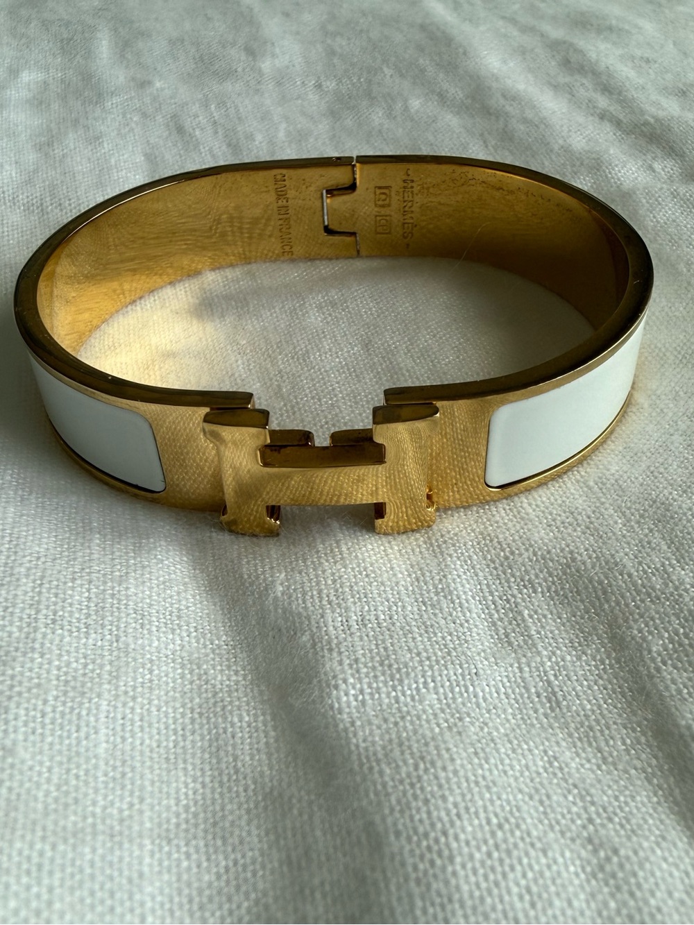 Gold-tone Bracelet with White Enamel Hinge